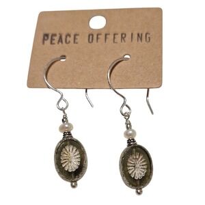 Artisan Made Glass Floral Sunburst Drop‎ Earrings Silver Tone